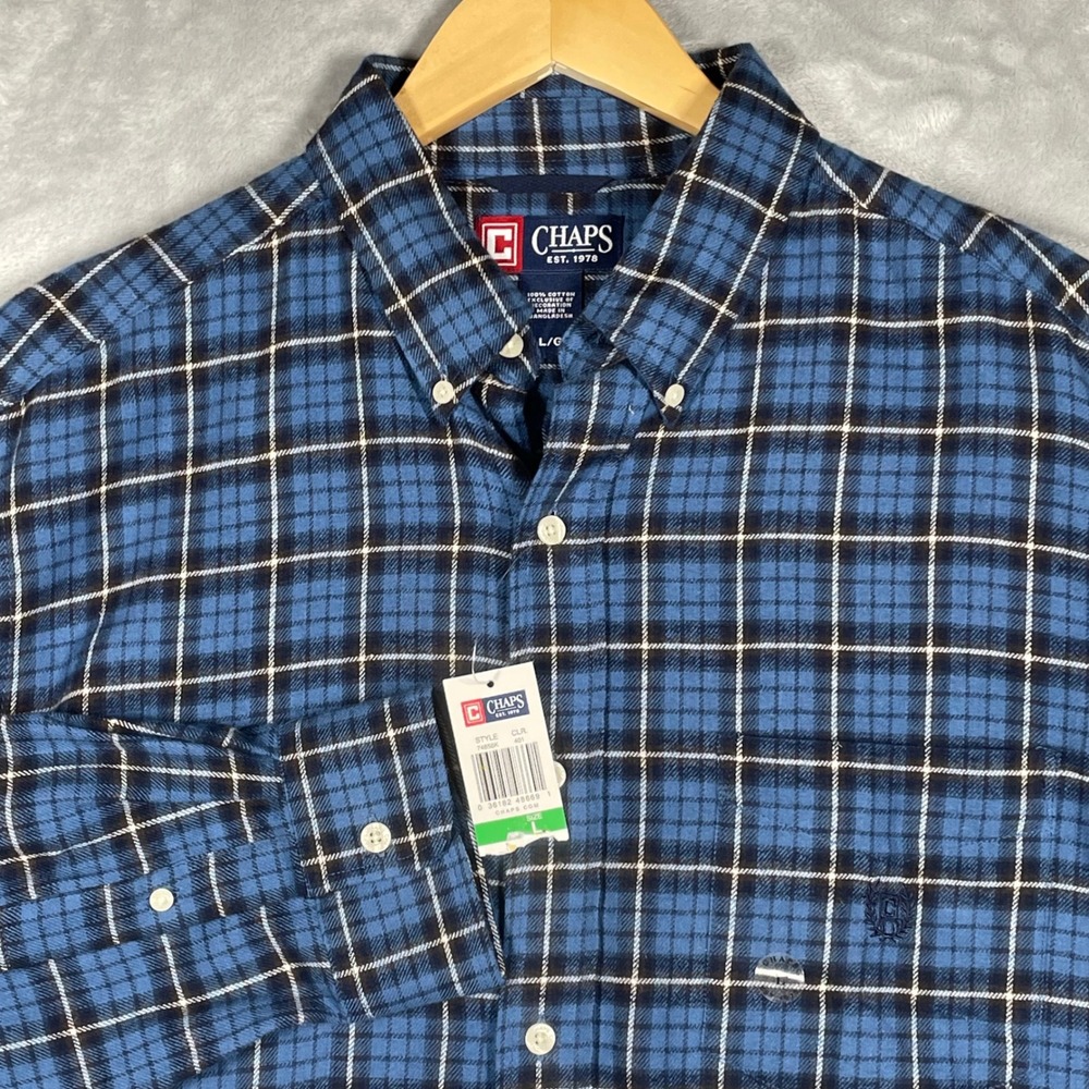 Chaps Mens Blue Plaid Flannel Button Down Shirt Long Sleeve 74856K New L